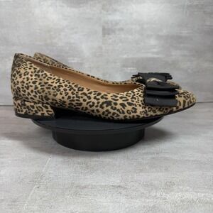 Gentle Souls Shoes Womens Size 5.5 Leopard Print Atlas Flat Bow Loafer Comfort